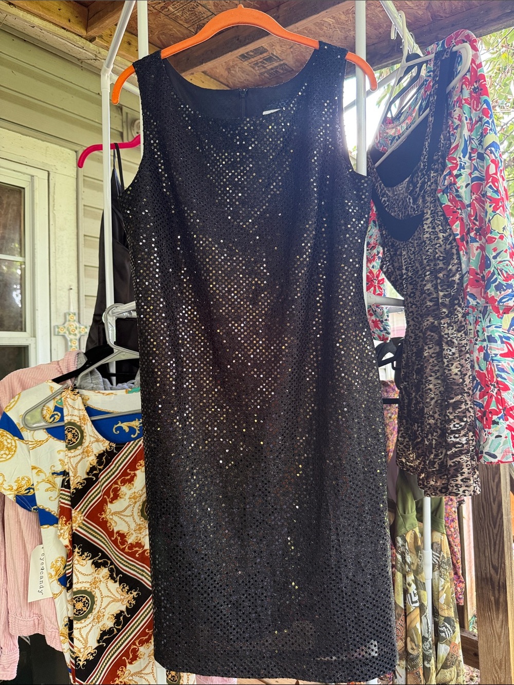 Perception Womens Black Sequin fabric Sleeveless Sheath Dress size 12